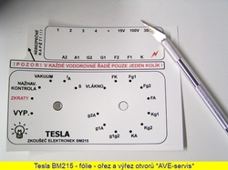 Tesla BM215 - samolepící fólie - ořezání a výřez otvorů pro přepínače