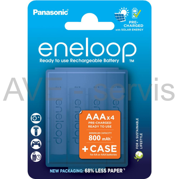 Nabíjecí aku NiMh 4xAAA 800mAh eneloop Ready To Use + Case
