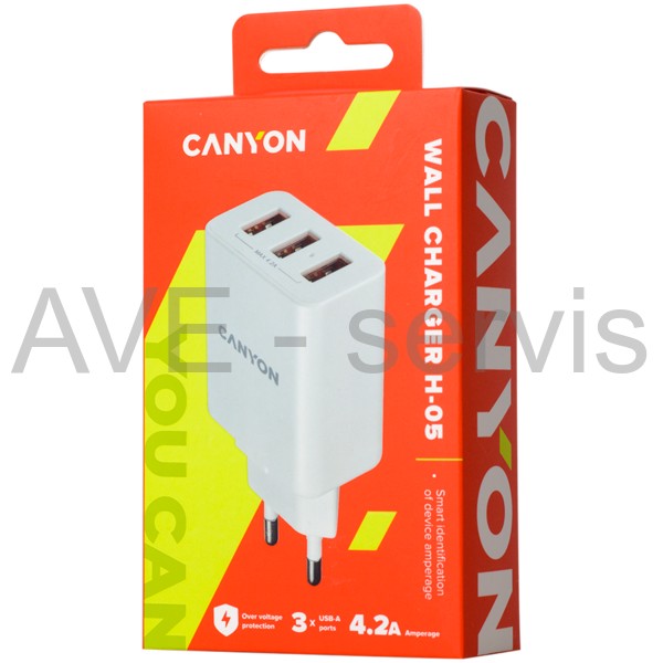 CANYON univerzální 3x USB nabíječka do sítě s ochranou proti přepětí CNE-CHA05W