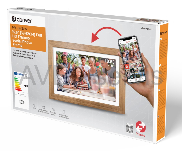 15,6” digitální Wi-Fi fotorámeček s přední stranou z dubového dřeva - kopie