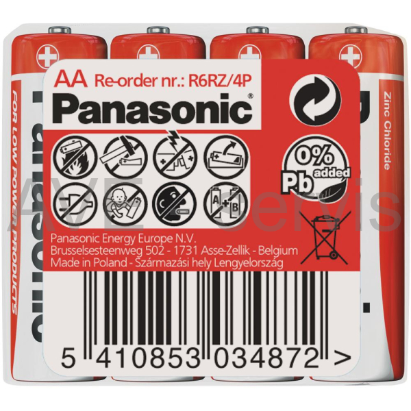 Baterie ZincoUhlíkové AA Panasonic LR6 1,5V tužkové 4ks