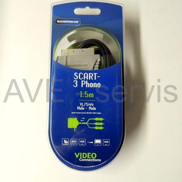 Kabel video SCART-3CINCH přepínací  1,5m VL7544 Bandridge